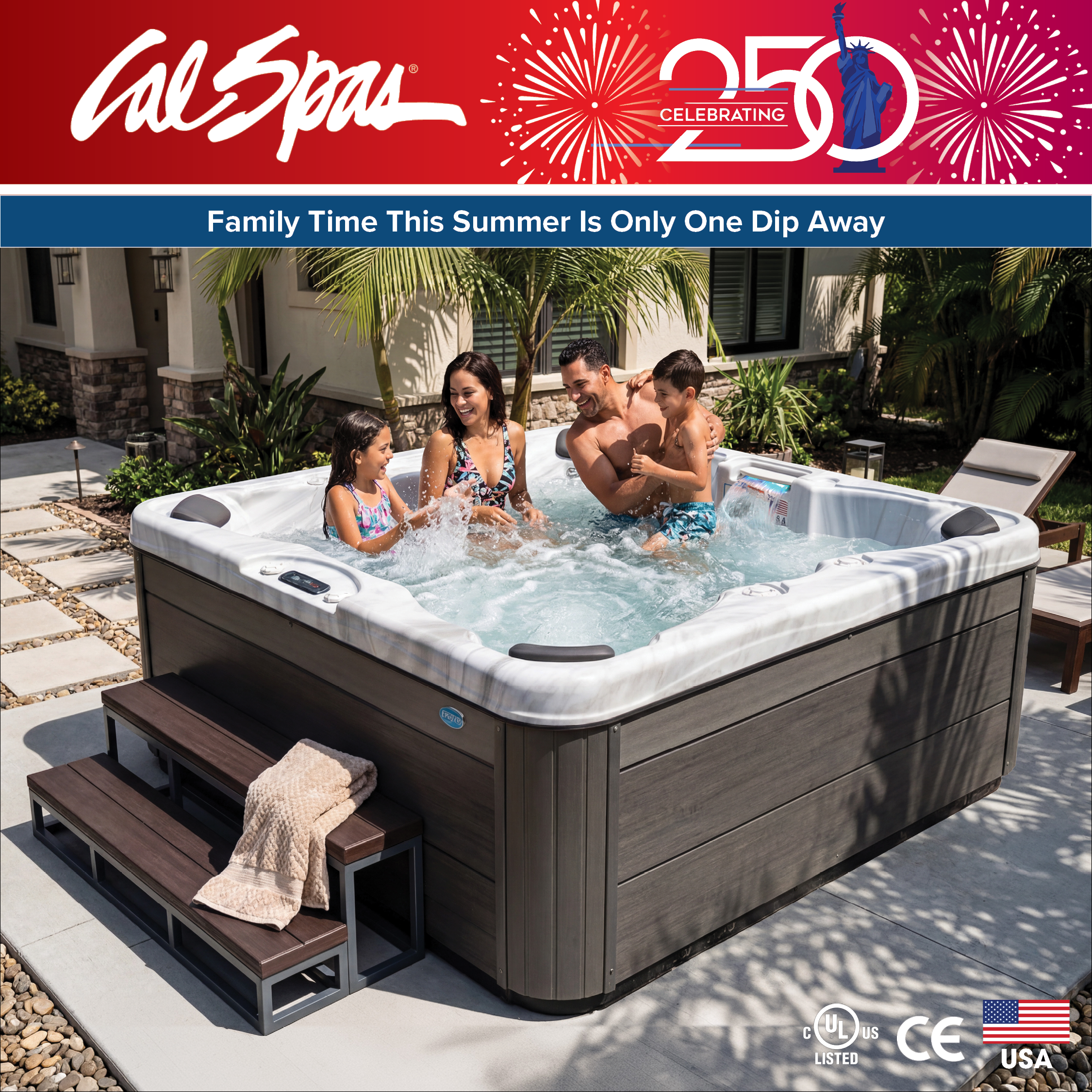 Calspas hot tub being used in a family setting - Virginia Beach